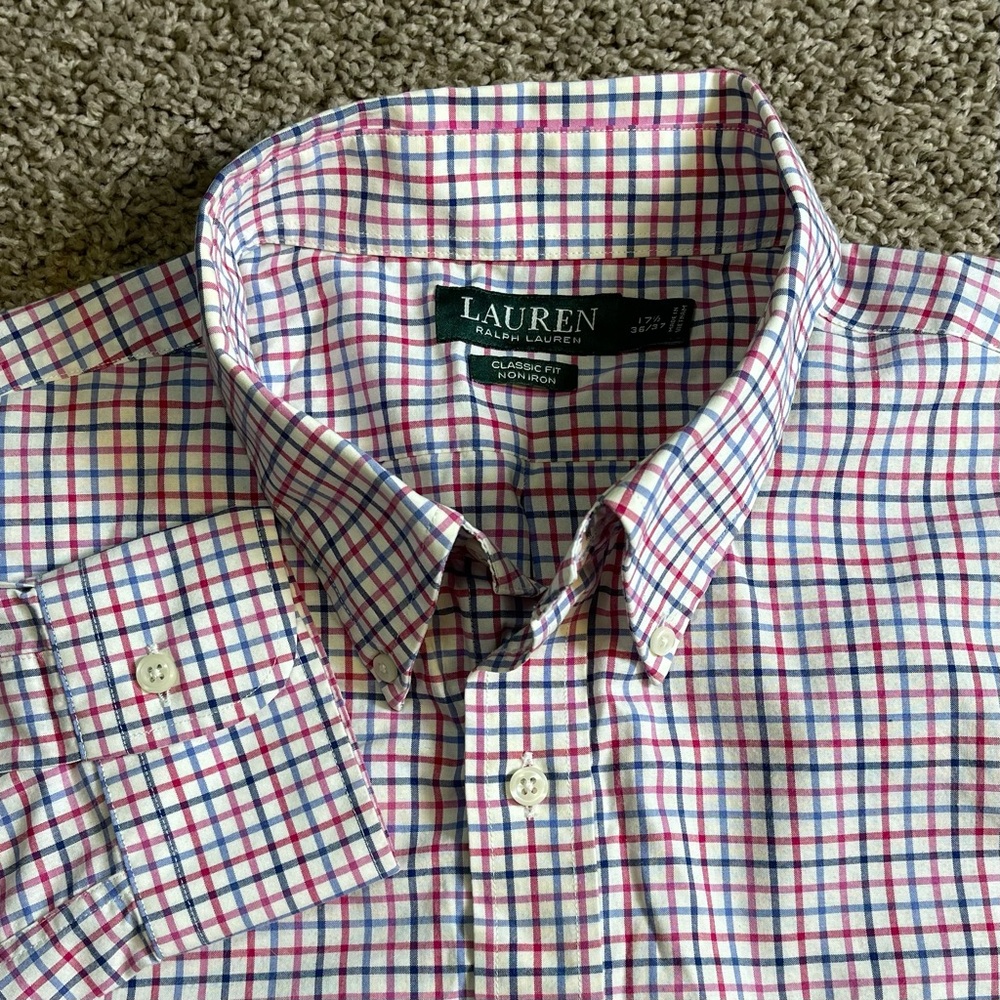 Lauren Ralph Lauren mens‎ 17 1/2 (36/37) casual button down shirt checkered blue